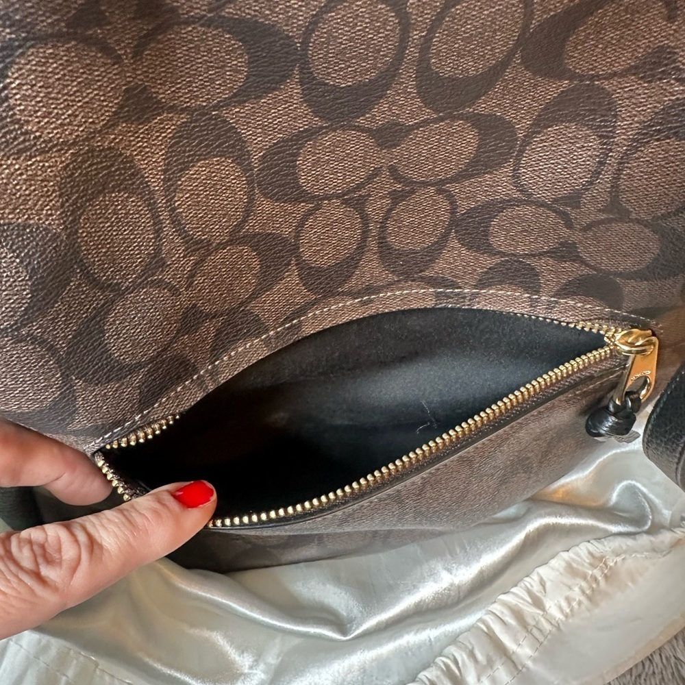 Coach Pennie Brown Black Signature Coated Canvas Shoulder Handbag Purse - Picture 11 of 16